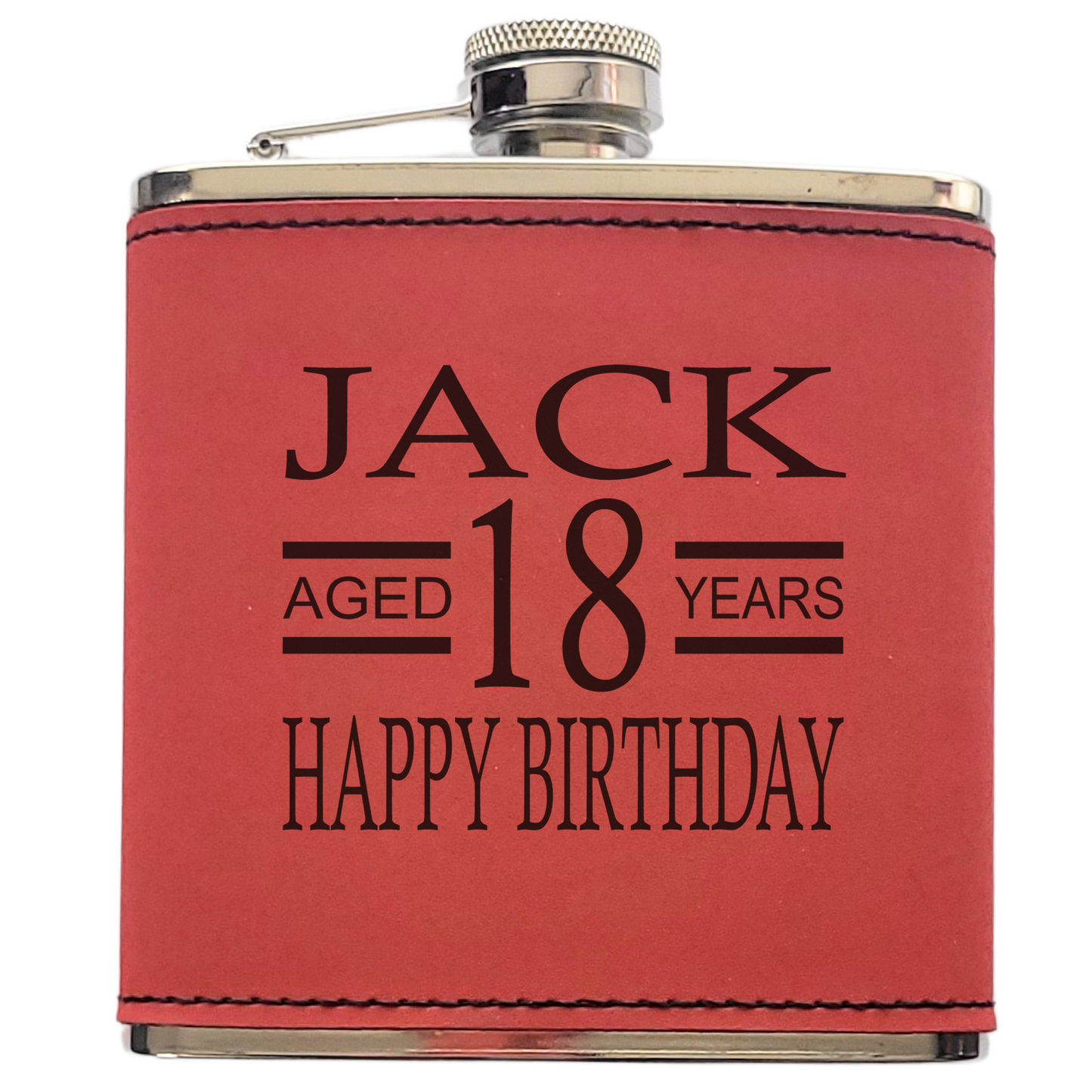 Personalised Birthday Hip Flask – Happy Birthday Design with Name & Age, Laser Engraved, Gift Box Option