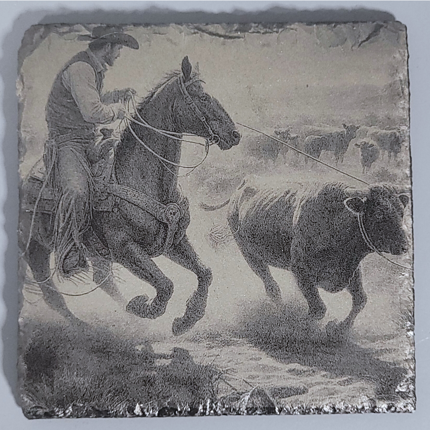 Intricate Cowboy Inspired Designs of the Olde West on Natural Slate Coasters