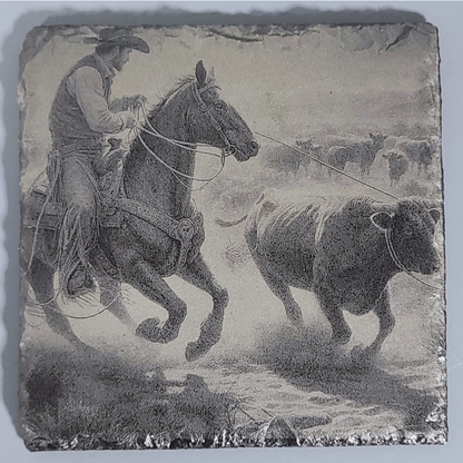 Intricate Cowboy Inspired Designs of the Olde West on Natural Slate Coasters