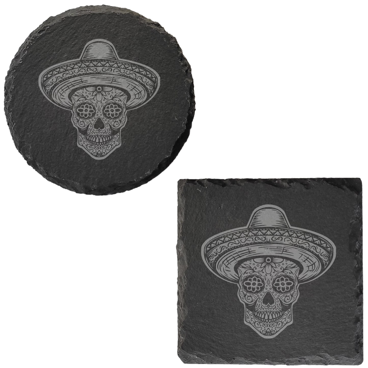 Día de los Muertos Slate Coaster – Mexican-Inspired Sugar Skull Design, Detailed Laser Engraving