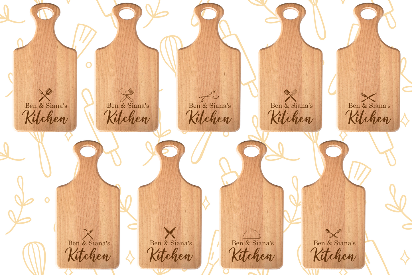 Personalised Paddle Beechwood Chopping Board – With Laser Engraved Names for a Couple with Subtle Kitchen & Dining Design Elements