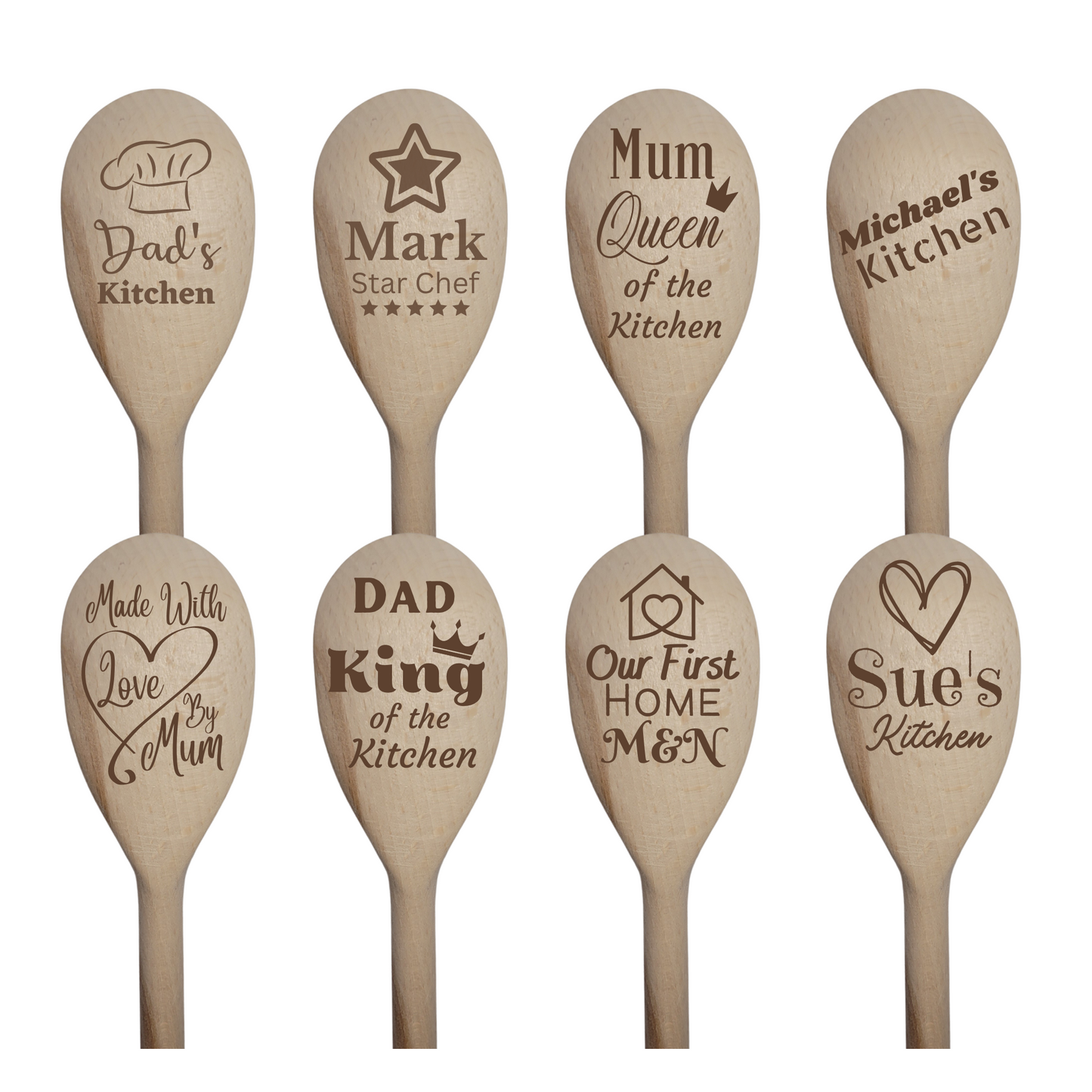 Personalised Laser Engraved Wooden Spoon – 8 Unique Designs & Ribbon Choice  Gift, Keepsake, Kitchen Decor