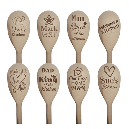 Personalised Laser Engraved Wooden Spoon – 8 Unique Designs & Ribbon Choice  Gift, Keepsake, Kitchen Decor
