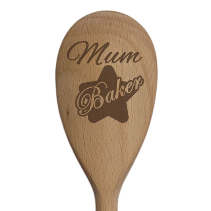Laser Engraved Wooden Mixing Spoon – 5 Unique Designs | Gift-Ready with Ribbon | Handmade Kitchen Utensil