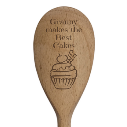 Laser Engraved Wooden Mixing Spoon – 5 Unique Designs | Gift-Ready with Ribbon | Handmade Kitchen Utensil
