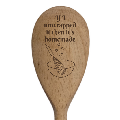 Laser Engraved Wooden Mixing Spoon – 5 Unique Designs | Gift-Ready with Ribbon | Handmade Kitchen Utensil